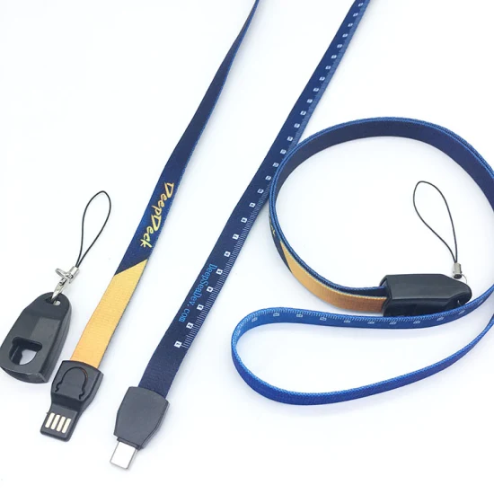 Precio al por mayor Nuevo regalo de promoción Cordón USB Correa para el cuello Cable cargador Cordones Tipo C 3 en 1 Cable de datos para teléfono